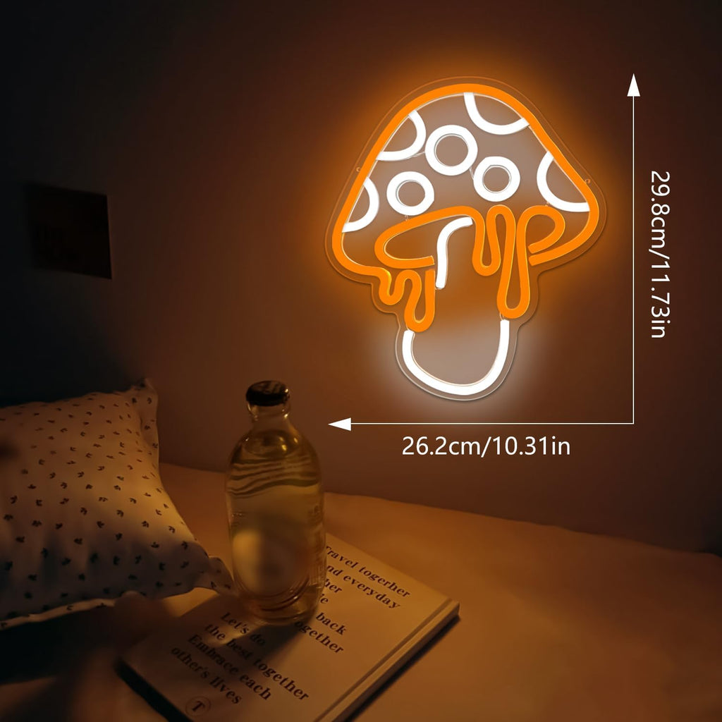 Mushroom Neon Sign Dimmable Led Cute Night Light 3D Wall Art Mushroom Neon Signs for Game Room Bedroom Decor Holiday Gift for Children Kids Girl