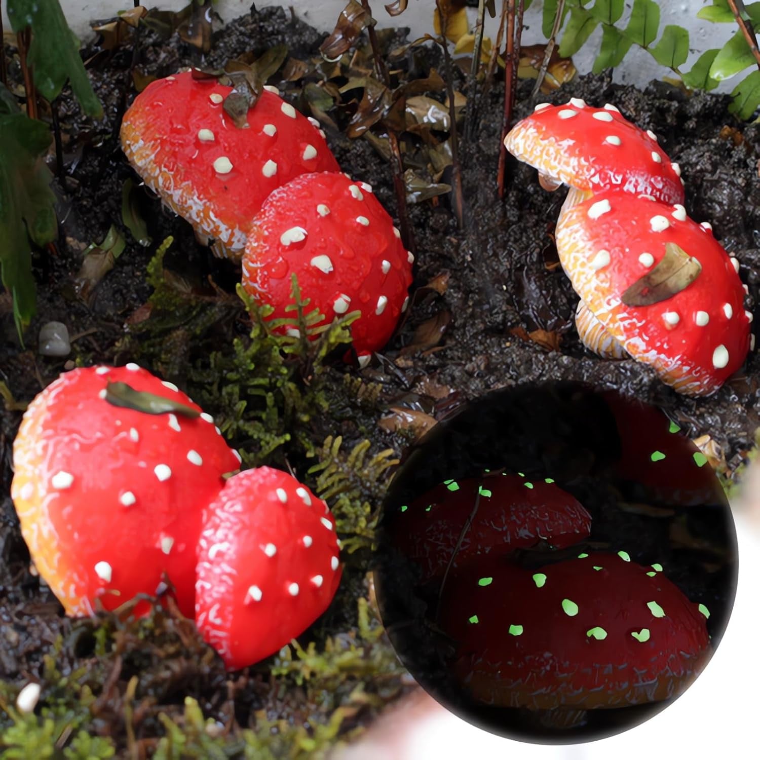 Glow in the Dark Mushroom, Set of 3 Mushroom Decor Decorations for Garden Yard, Mushroom Tree Decorations Outdoor, Mushroom Statue Figurines, Fairy Garden Decor Accessories - Tree Hugger
