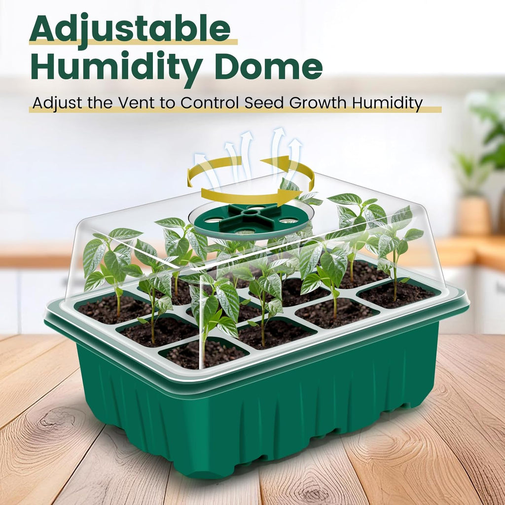 3Rd Gen Seed Starter Tray, 10 Packs Seed Starter Kit (120 Total Cells), Upgraded Thick Seedling Tray with Adjustable Humidity Dome, Plant Germination Trays for Seeds Starting Growing