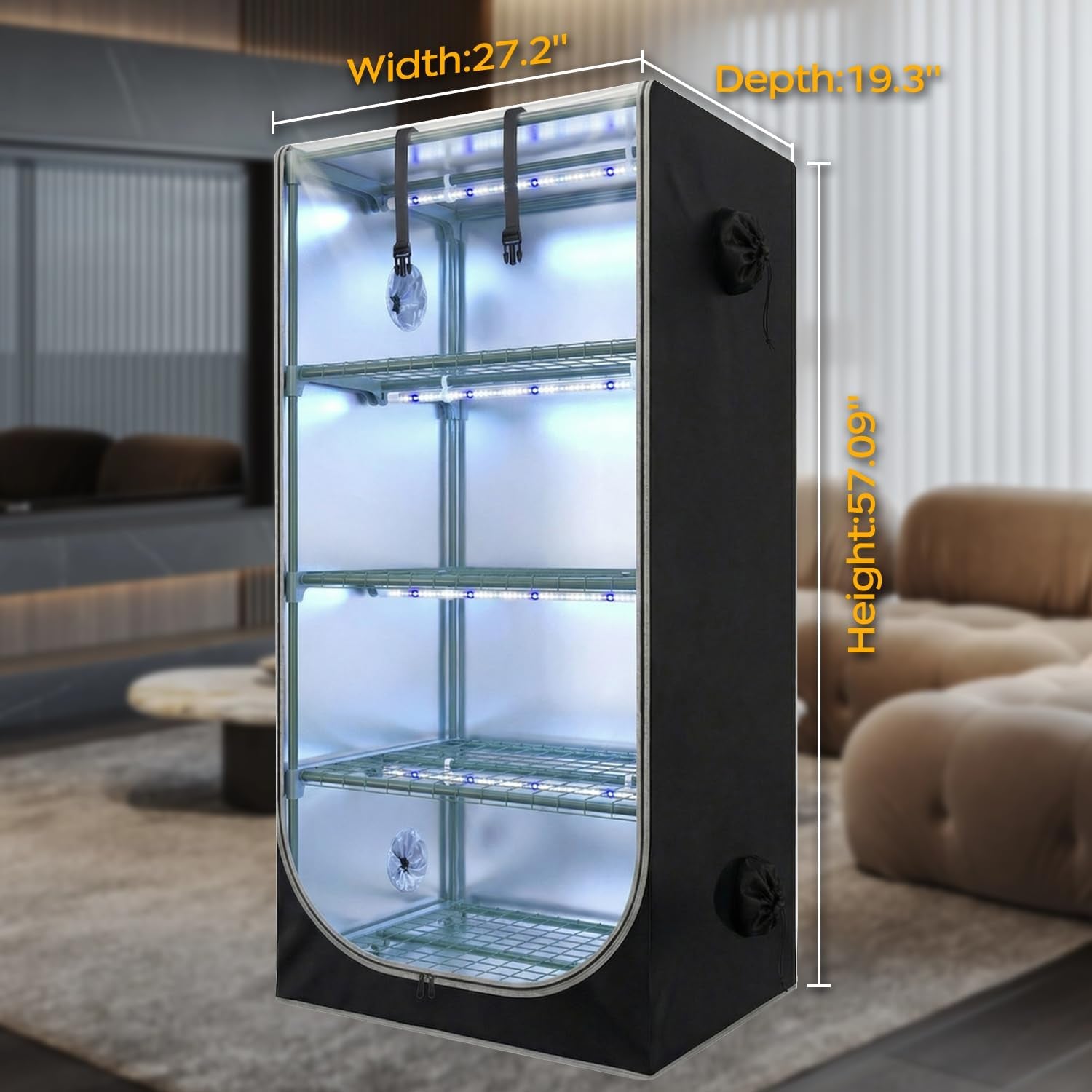 Mushroom Grow Tent Kit with Mushroom-Optimized Grow Lights & Timer | 27.5"W X 20"D X 65"H, Indoor Martha Tent with Oxford Fabric Cover, Small Greenhouse, 4" Vent Ports for Inline Fan, Humidifier