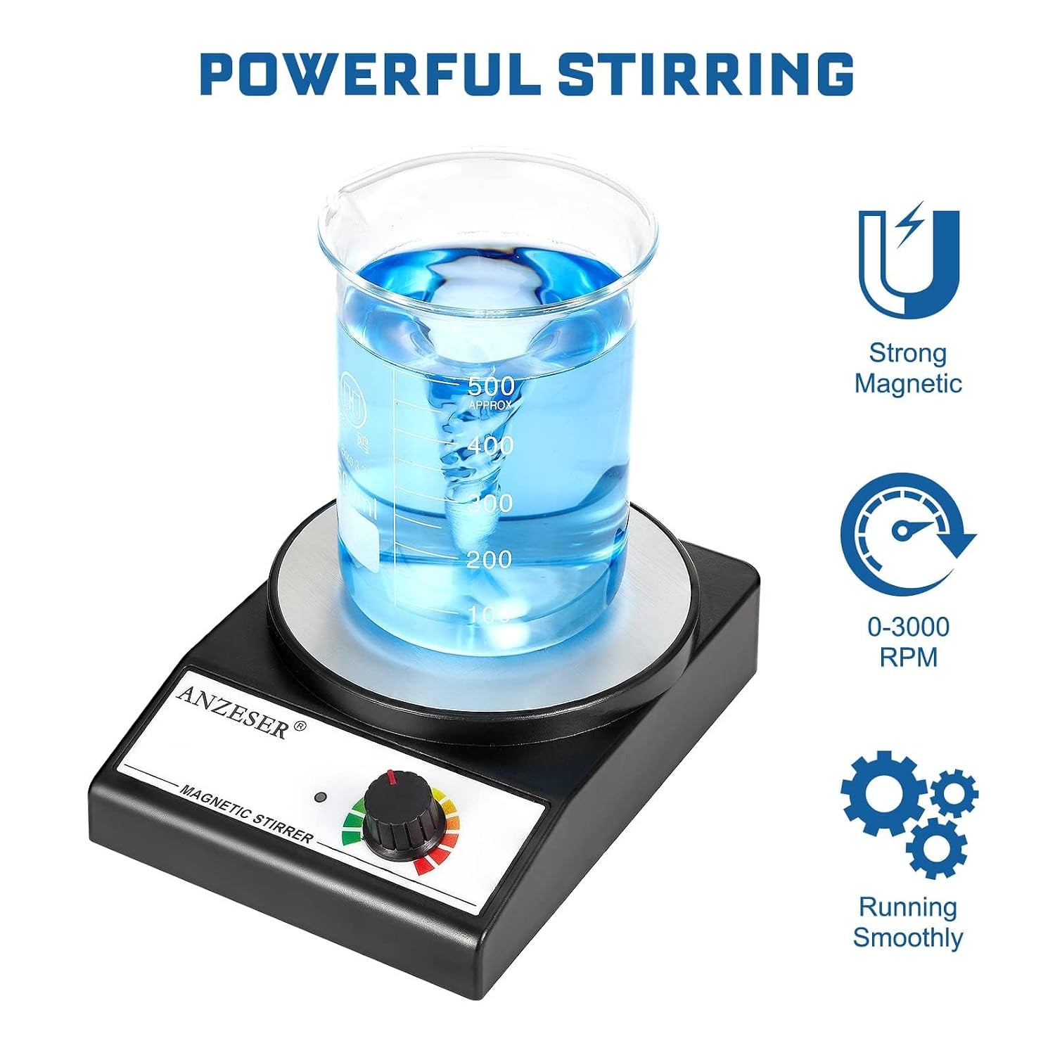 Magnetic Stirrer with 4PCS Stir Bars Set Stir Plate with Stir Bar Retriever (W/O Heating) 3000Ml Magnetic Mixer 3000RPM Lab Stirrer