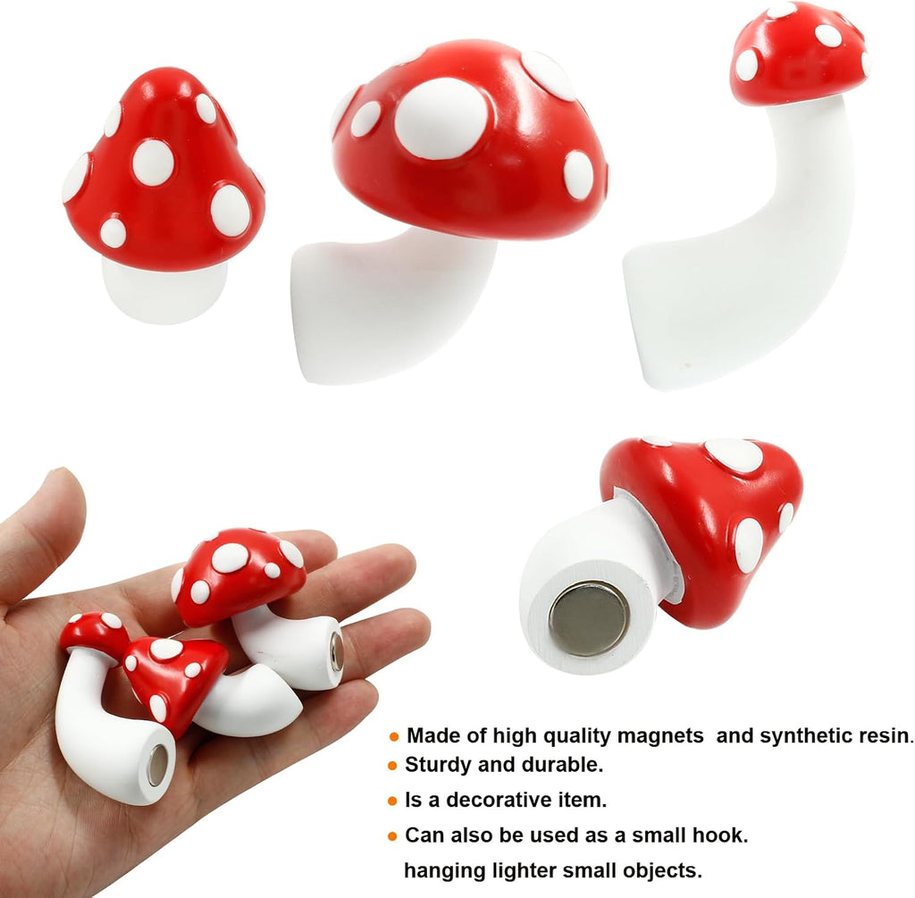 3Pcs Different Sizes Red Mushroom Fridge Magnet 3D Resin Mushroom Refrigerator Magnets Decorative for Kitchen, Home, Office Decor