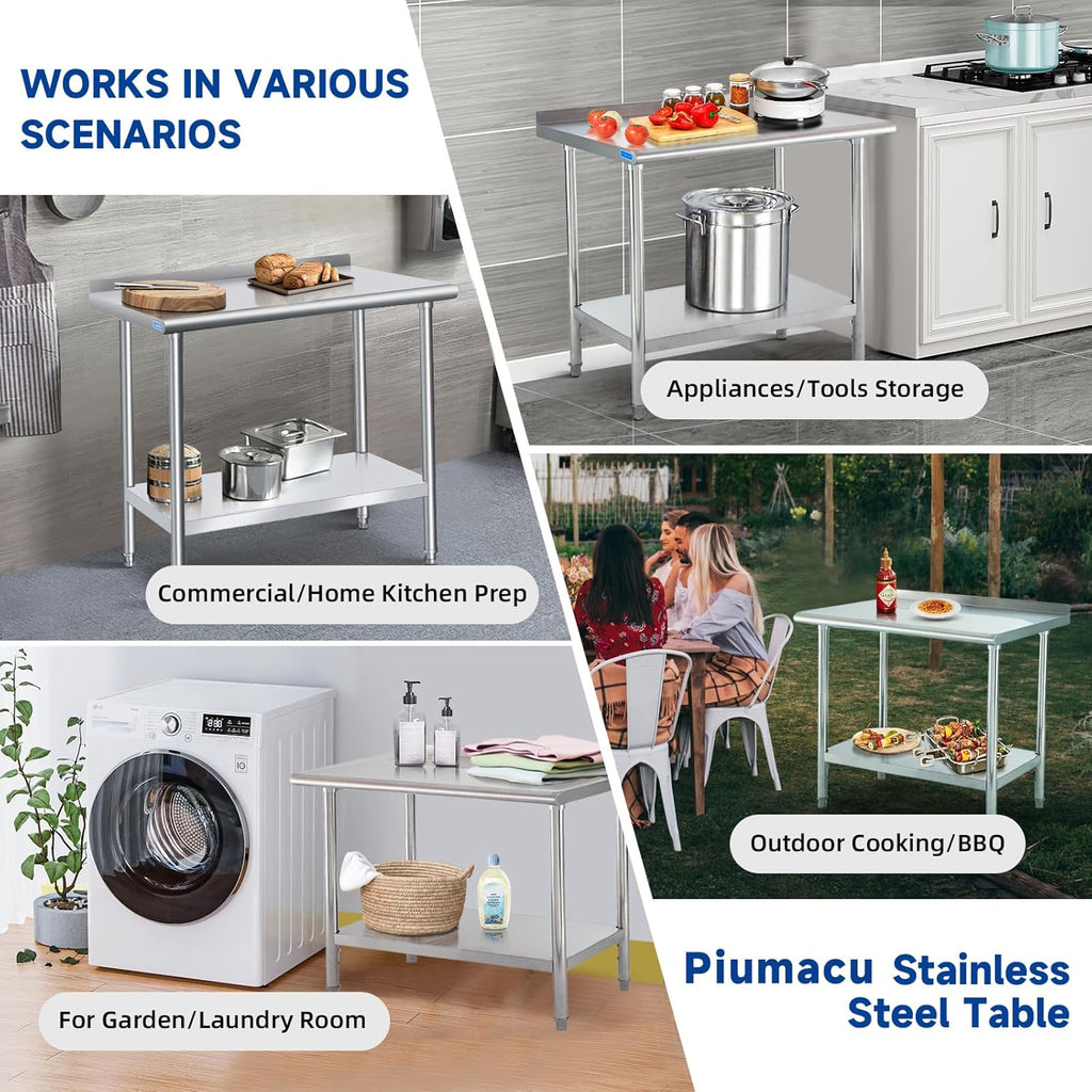 Stainless Steel Table with Wheels, Stainless Table for Prep & Work, 30 X 18 X 35Inch Commercial NSF Steel Metal Table for Restaurant Kitchen Hotel Garage