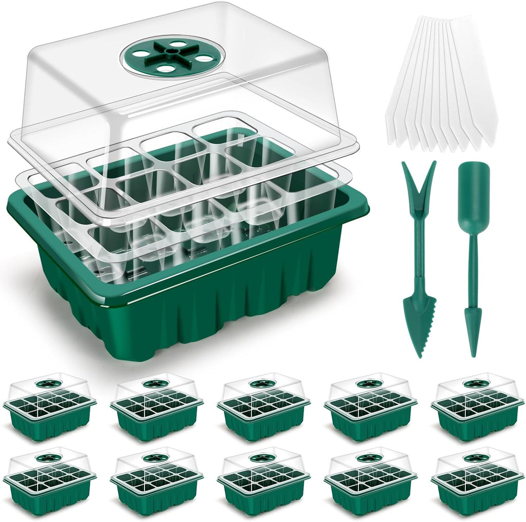 3Rd Gen Seed Starter Tray, 10 Packs Seed Starter Kit (120 Total Cells), Upgraded Thick Seedling Tray with Adjustable Humidity Dome, Plant Germination Trays for Seeds Starting Growing