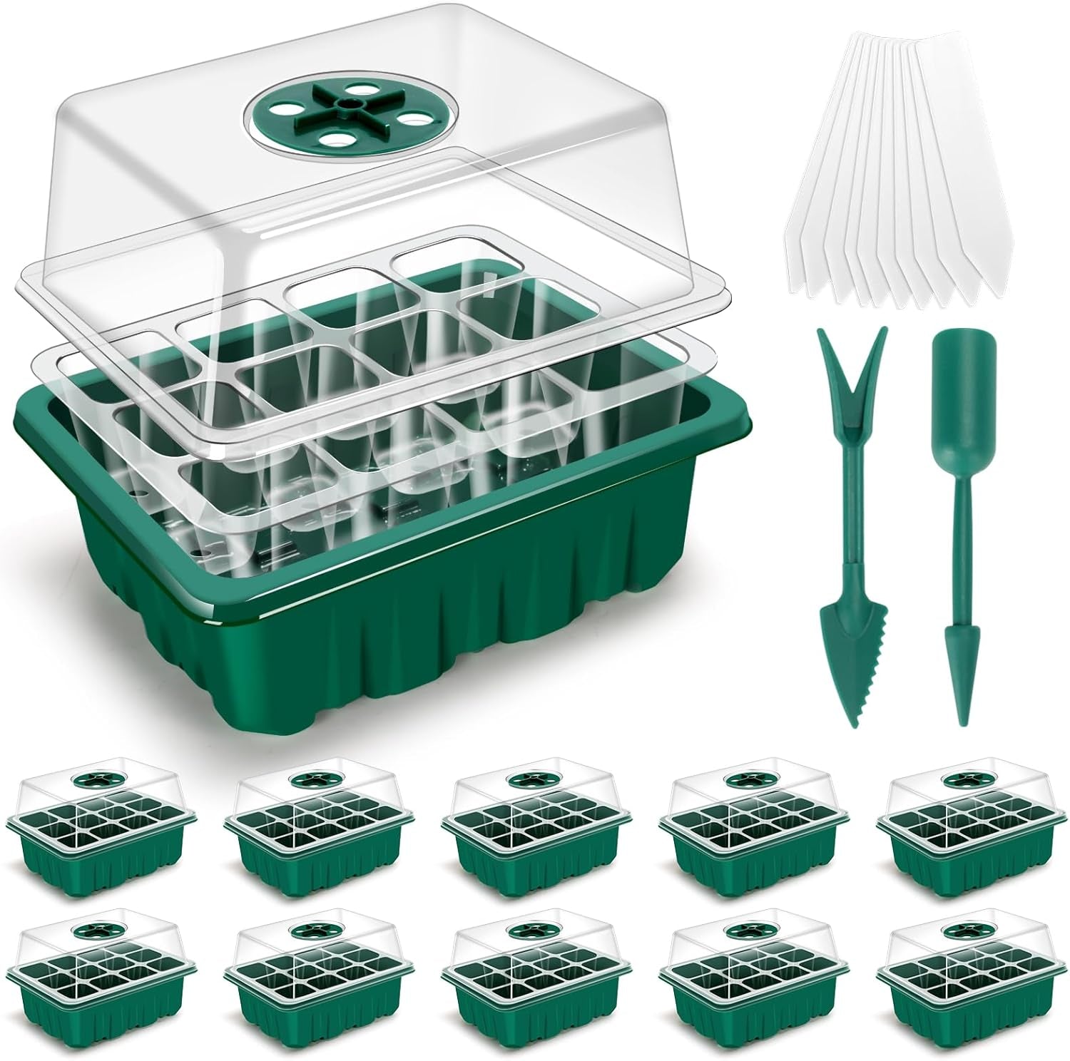 3Rd Gen Seed Starter Tray, 10 Packs Seed Starter Kit (120 Total Cells), Upgraded Thick Seedling Tray with Adjustable Humidity Dome, Plant Germination Trays for Seeds Starting Growing