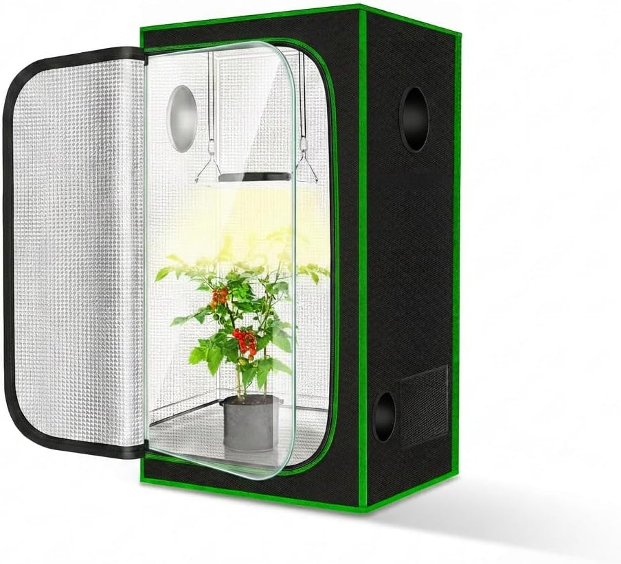 18"X18"X36" Grow Tent, Double Transparent Viewing Door Indoor Grow Tent, Growing Tent with High Reflective Mylar & Floor Tray, Plant Tent for Indoor Hydroponics Growing