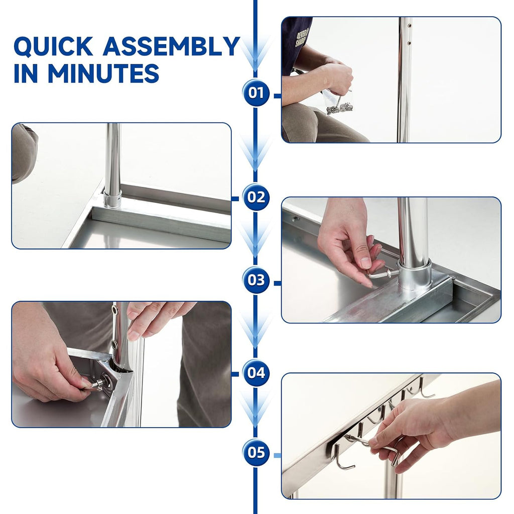 Stainless Steel Table with Wheels, Stainless Table for Prep & Work, 30 X 18 X 35Inch Commercial NSF Steel Metal Table for Restaurant Kitchen Hotel Garage