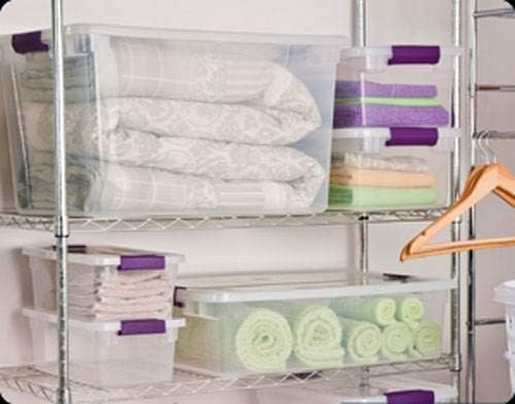 Storage Solution with 106 Quart Clear Tote W/Latching Lid, 4 Pack, and 66 Quart Clear Tote W/Latching Lid, 6 Pack