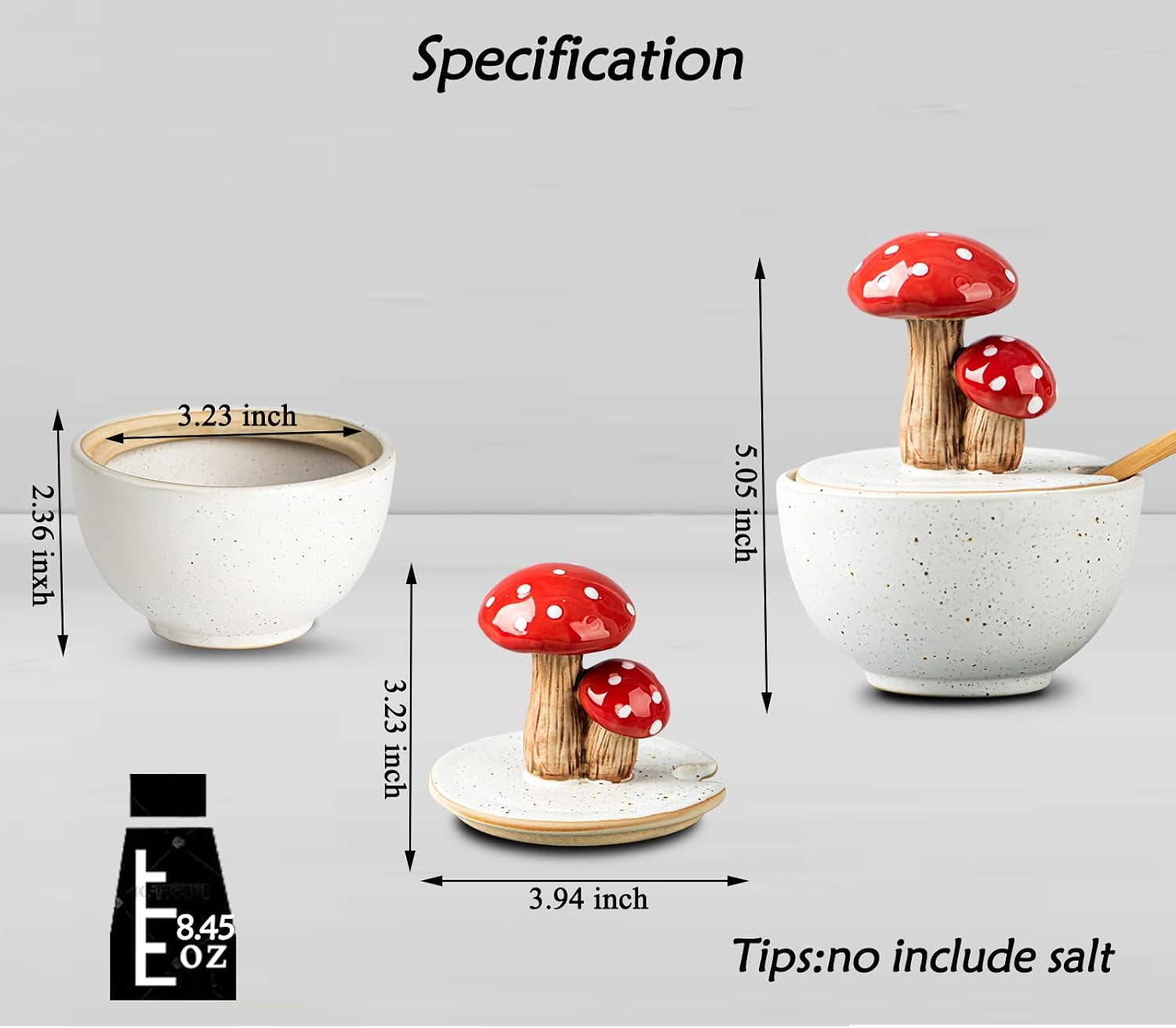 Mushroom Salt Cellar with Lid Ceramic Salt Box White Salt Bowl Salt Container with Lid Salt Pig with Bamboo Spoon Salt Holder Salt Well Salt Keeper