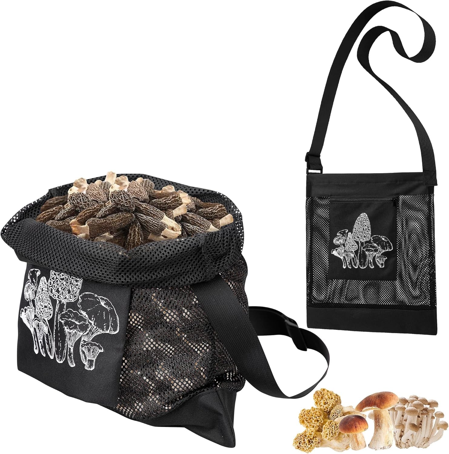 2Pcs Mushroom Hunting Bag,Mesh Pouch Harvesting Bag, Mushroom Foraging Bag, Outdoor Foraging Pouch for Mushroom,Fruit Picking (Black)