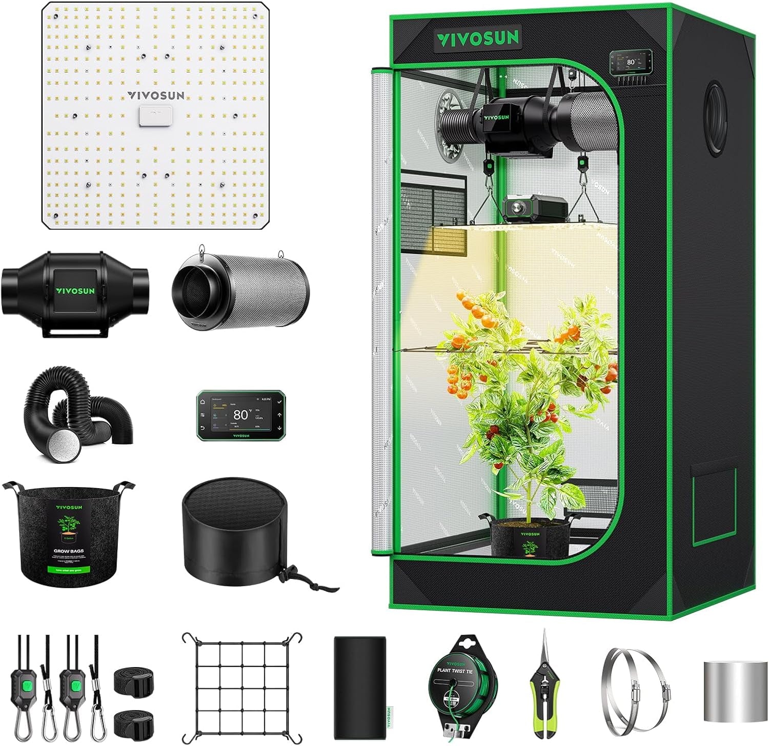 VIVOSUN GIY Smart Grow Tent System 2X2, Wifi-Integrated Grow Tent Kit, with Automate Ventilation and Circulation, Schedule Full Spectrum 100W LED Grow Light, and Growhub E42A+ Controller