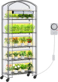 Small Indoor Greenhouse with Grow Light & PVC Cover Portable Mini Greenhouse Tent Shelves Adjustable 5 Tier Metal Plant Stand with Grow Light for Indoor Plants, Seed Starting, 29.5"X13.7"X71"