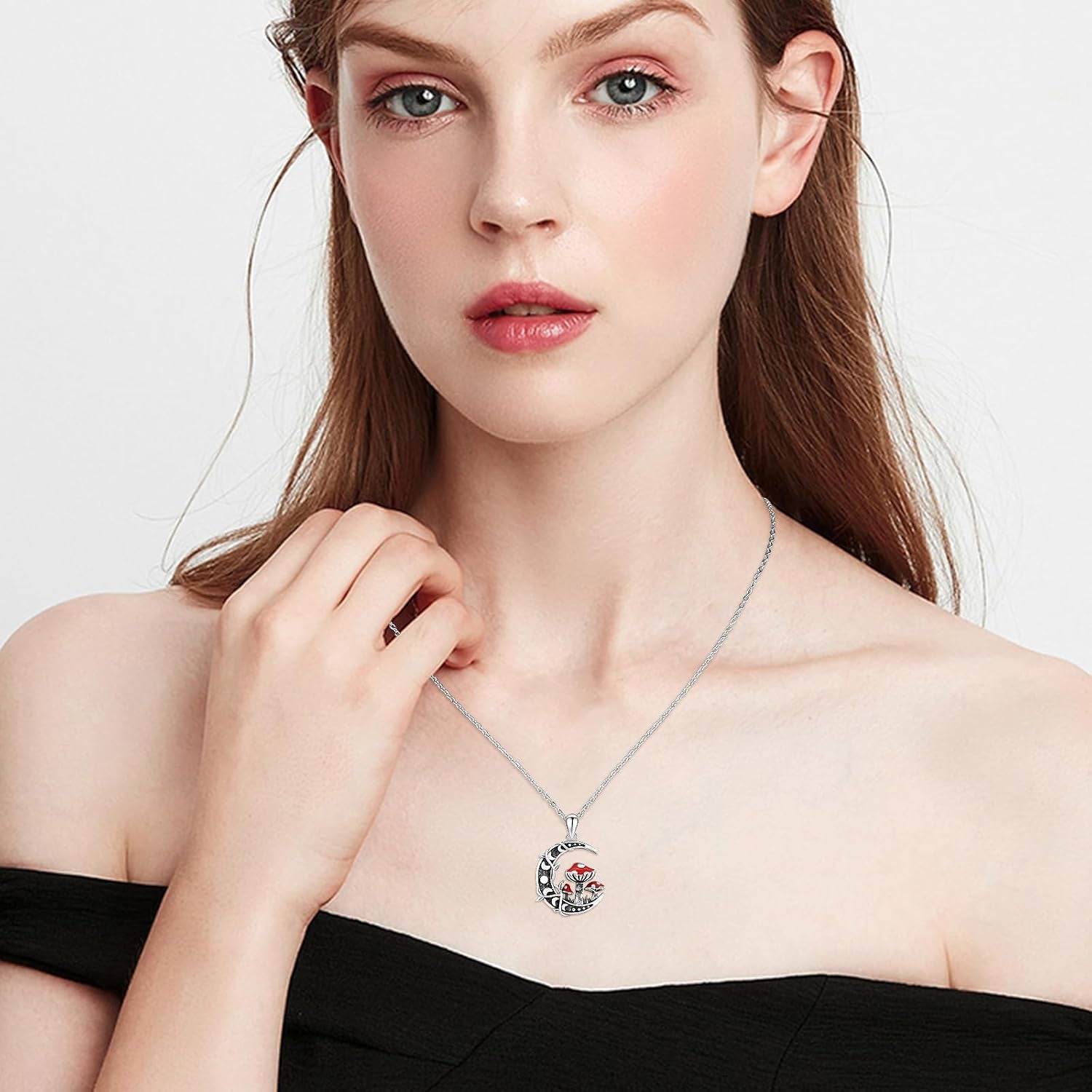 Moon Mushroom Necklace 925 Sterling Silver Mushroom Pendant Moon Phase Necklaces Mushroom Jewelry Gift for Women Mushroom Lover Anniversary Christmas Gift
