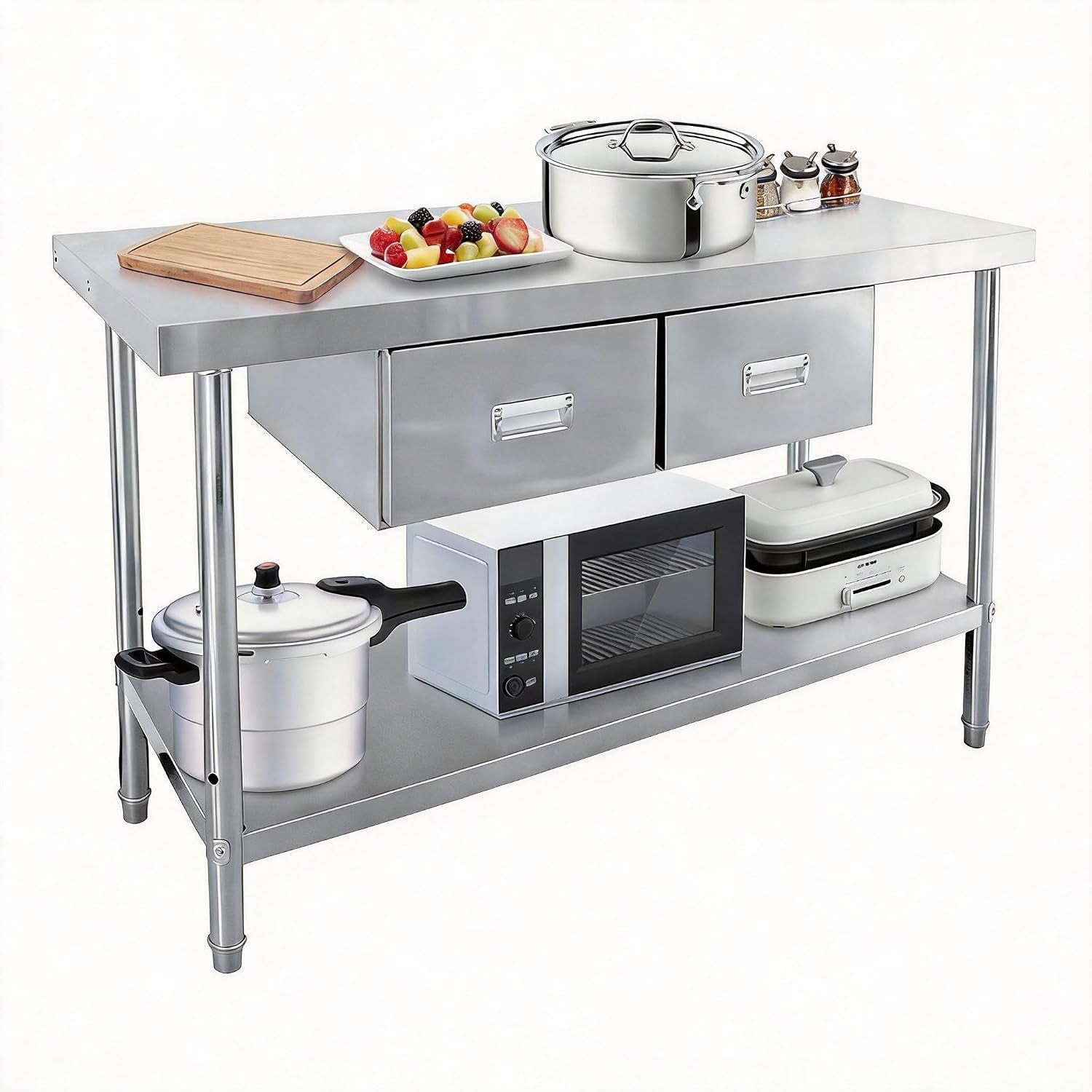 Stainless Steel Table with Drawers, 48" X 24" Commercial Work Tables with Undershelf, Metal Kitchen Prep Table for Home Restaurant Garage, Commercial Workbench