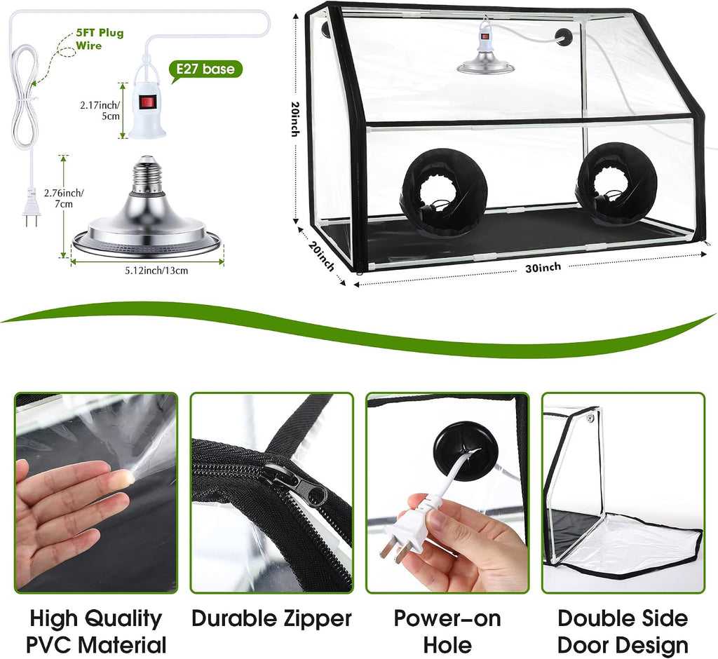 Mushroom Grow Tent and LED Growing Light Kit, 30 X 20 X 20 Inch Portable Large Still Air Box, Mycology Mushroom Growing Kit, Indoor Propagation Stations with 48 LED Mushroom Grow Lamp(Black)