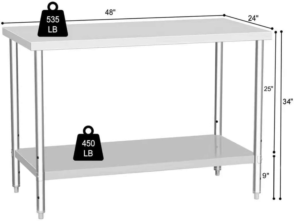 Stainless Steel Table 24×48 Inches Heavy Duty Commercial Kitchen Prep Table with Undershelf for Restaurant, Home and Hotel