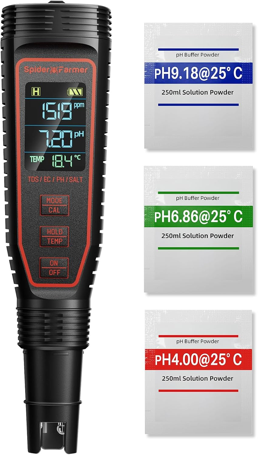 5-In-1 Digital Ph Meter Kit for Water, TDS EC Temperature Salinity Tester with ATC Rechargeable for Plants Hydroponics Pool Fish Tank and Aquarium (IP67 Waterproof)