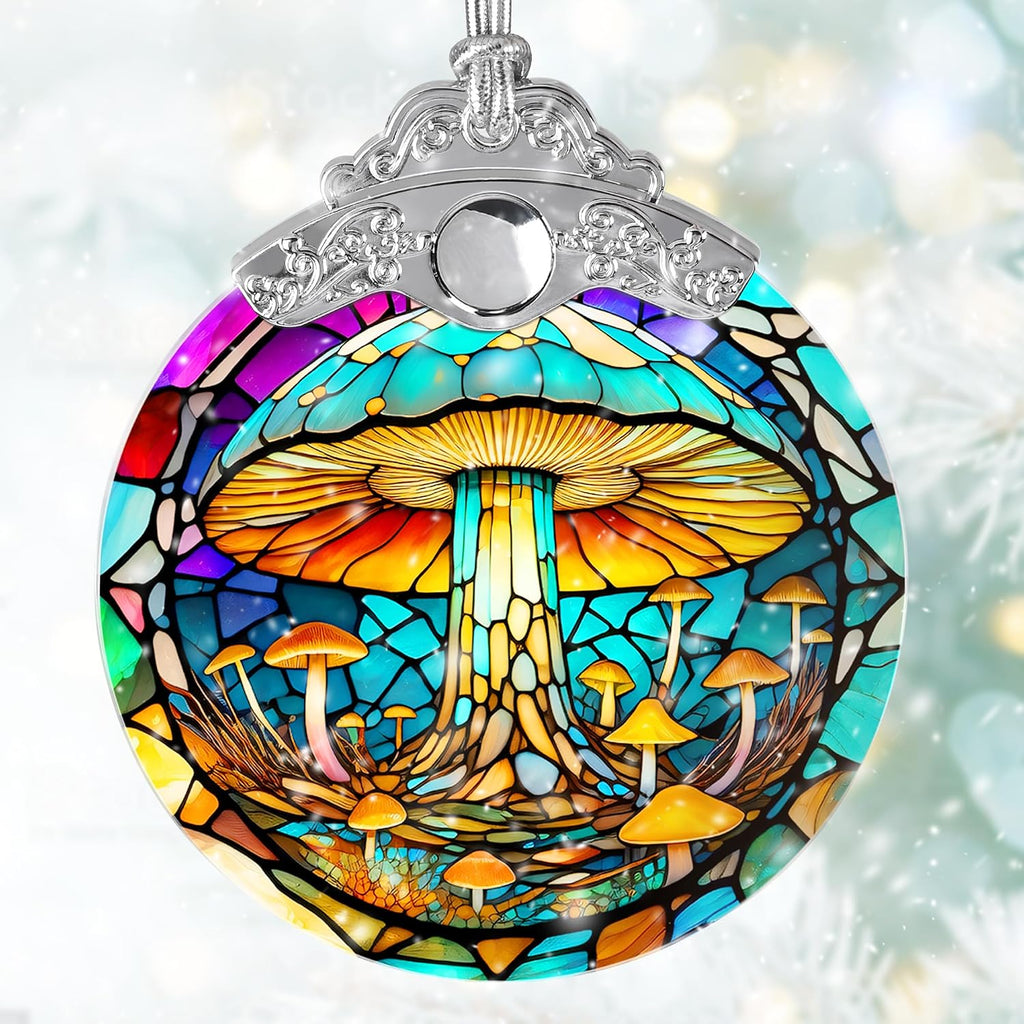 Stained Glass Suncatcher,  Mushroom Ornament, Christmas Ornaments, Holidays Ornaments, Christmas Tree Decor, Mushroom Decor for Home, Mushroom Gifts