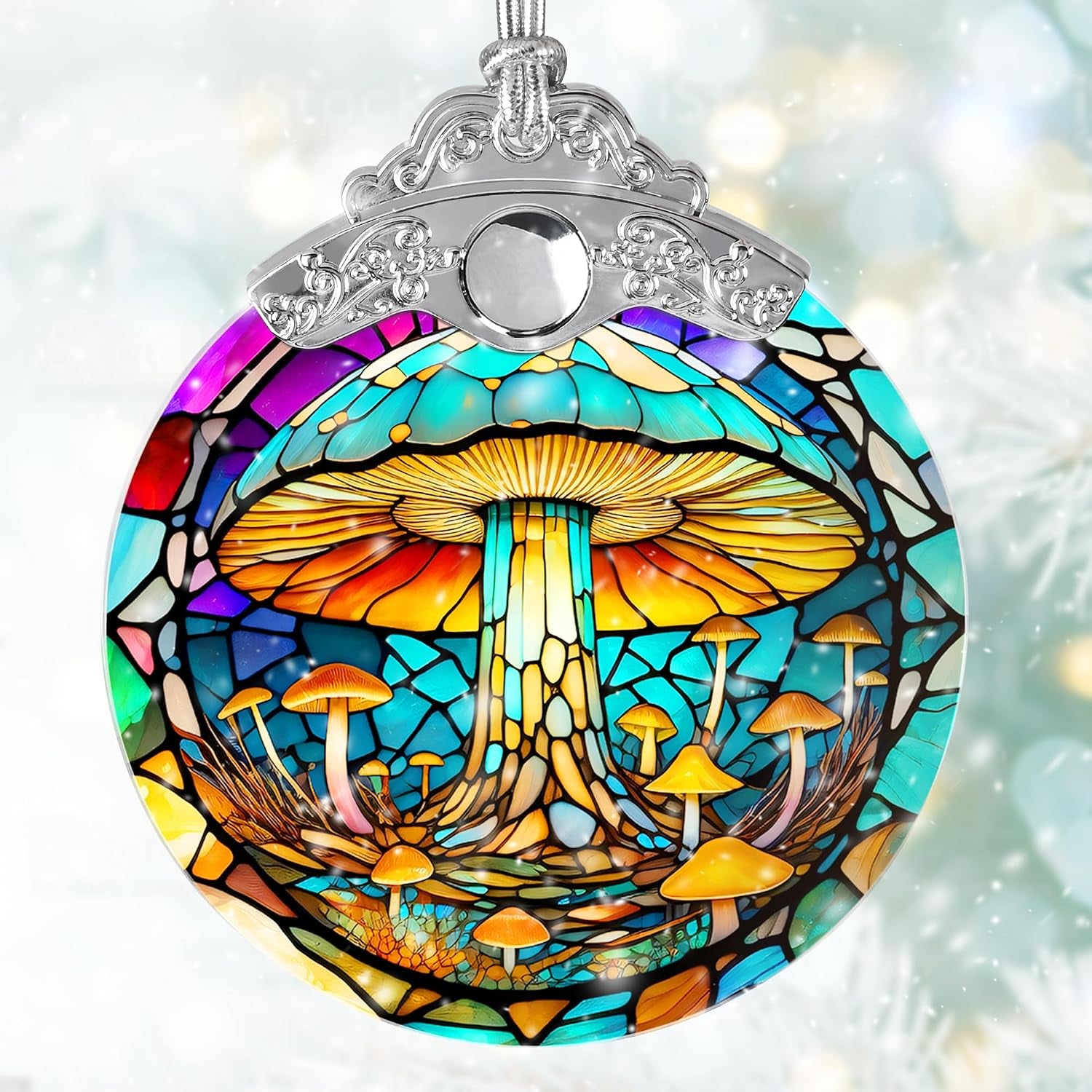 Stained Glass Suncatcher,  Mushroom Ornament, Christmas Ornaments, Holidays Ornaments, Christmas Tree Decor, Mushroom Decor for Home, Mushroom Gifts