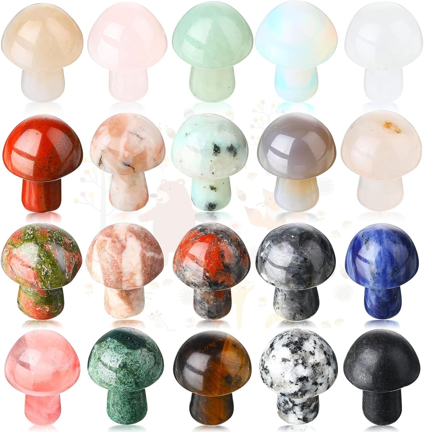 20 Pcs Crystal Mushroom Decor Hand Making Mini Sculpture Mushroom Worry Stone Figurines Bulk Gemstone Polished Trinkets for Party Favors Stuff Witchcraft DIY Meditation Garden(Vivid Colors)
