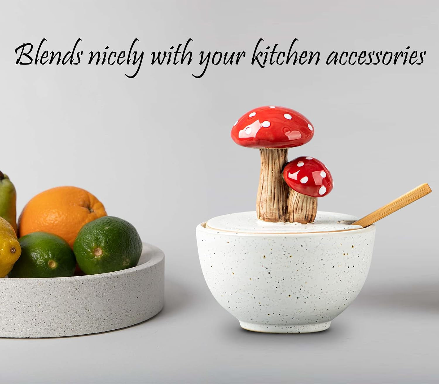 Mushroom Salt Cellar with Lid Ceramic Salt Box White Salt Bowl Salt Container with Lid Salt Pig with Bamboo Spoon Salt Holder Salt Well Salt Keeper
