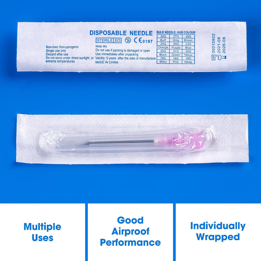 100 Pack 18 Ga 1 Inch Disposable Needles with Caps for Scientific and Industrial Dispensing Individually Wrapped