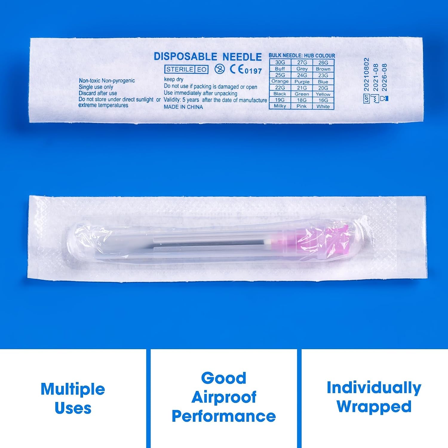 100 Pack 18 Ga 1 Inch Disposable Needles with Caps for Scientific and Industrial Dispensing Individually Wrapped