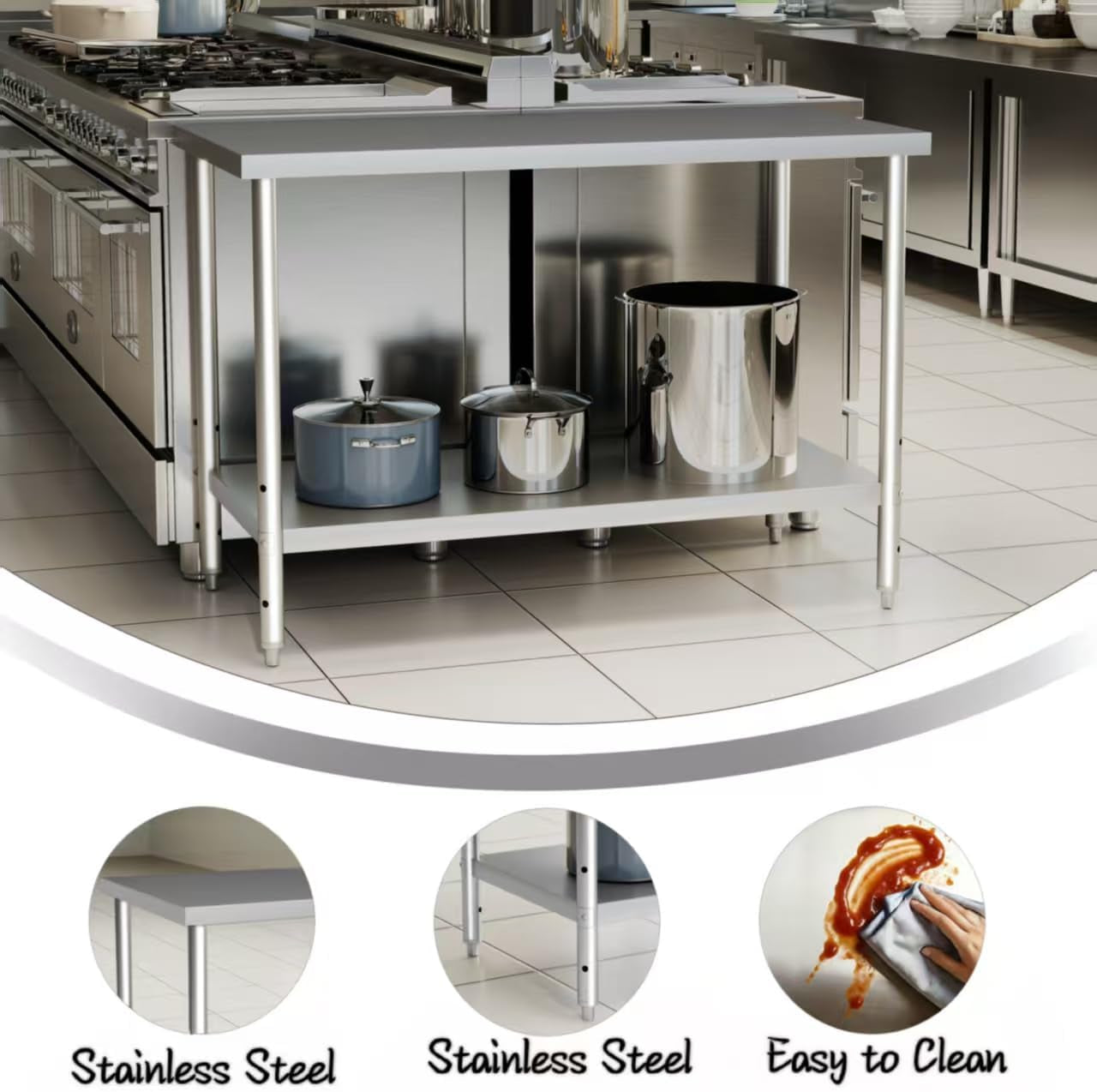 Stainless Steel Table 24×48 Inches Heavy Duty Commercial Kitchen Prep Table with Undershelf for Restaurant, Home and Hotel
