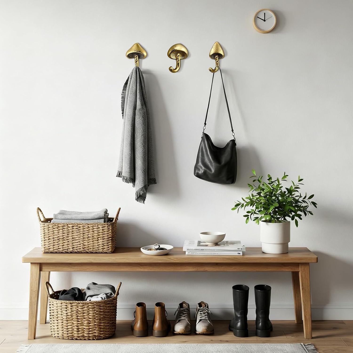3 Pcs Mushroom Wall Hooks Decorative Iron Mushroom Shaped Hanging Hooks Wall Mounted Coat Towel Bags Hanger Key Holder for Home Bathroom Kitchen(Short Size,Classic Style,Gold)