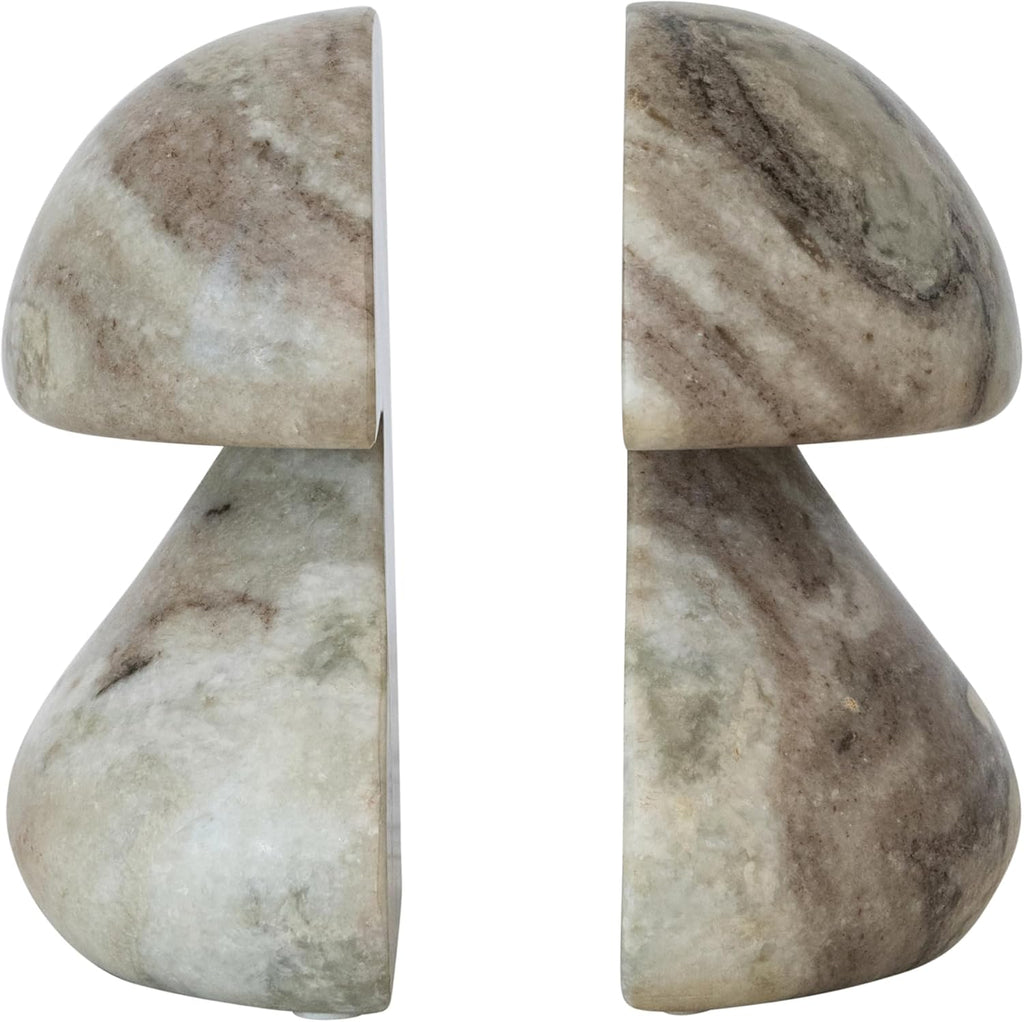 Creative Co-Op 2-Piece Marble Mushroom Shaped Bookends, Mint Chocolate Mélange