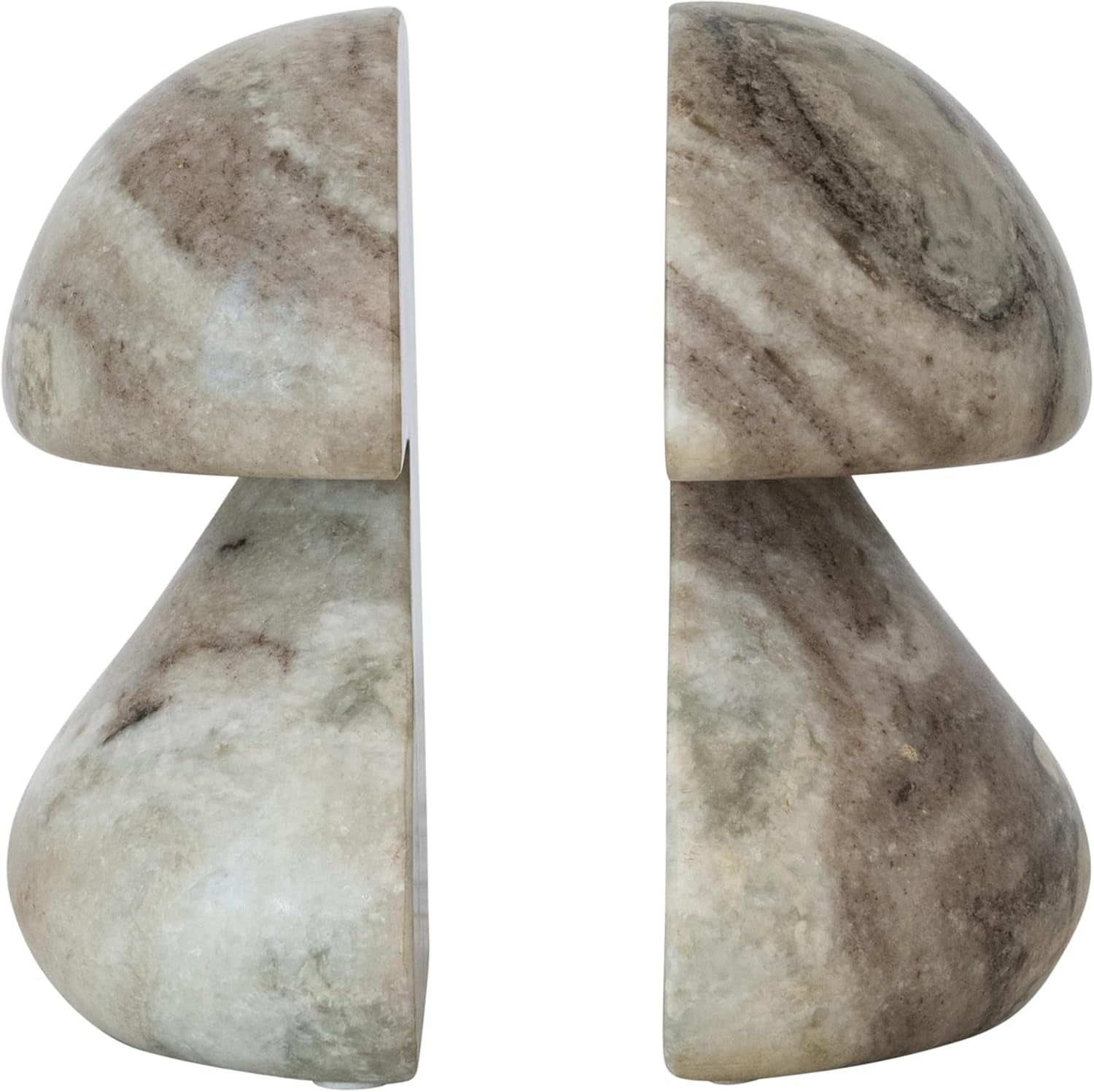 Creative Co-Op 2-Piece Marble Mushroom Shaped Bookends, Mint Chocolate Mélange