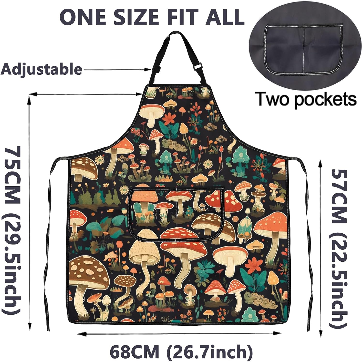 Mushroom Aprons with Pockets - Cooking, Baking, Gardening Apron - Mushroom Lover Gift