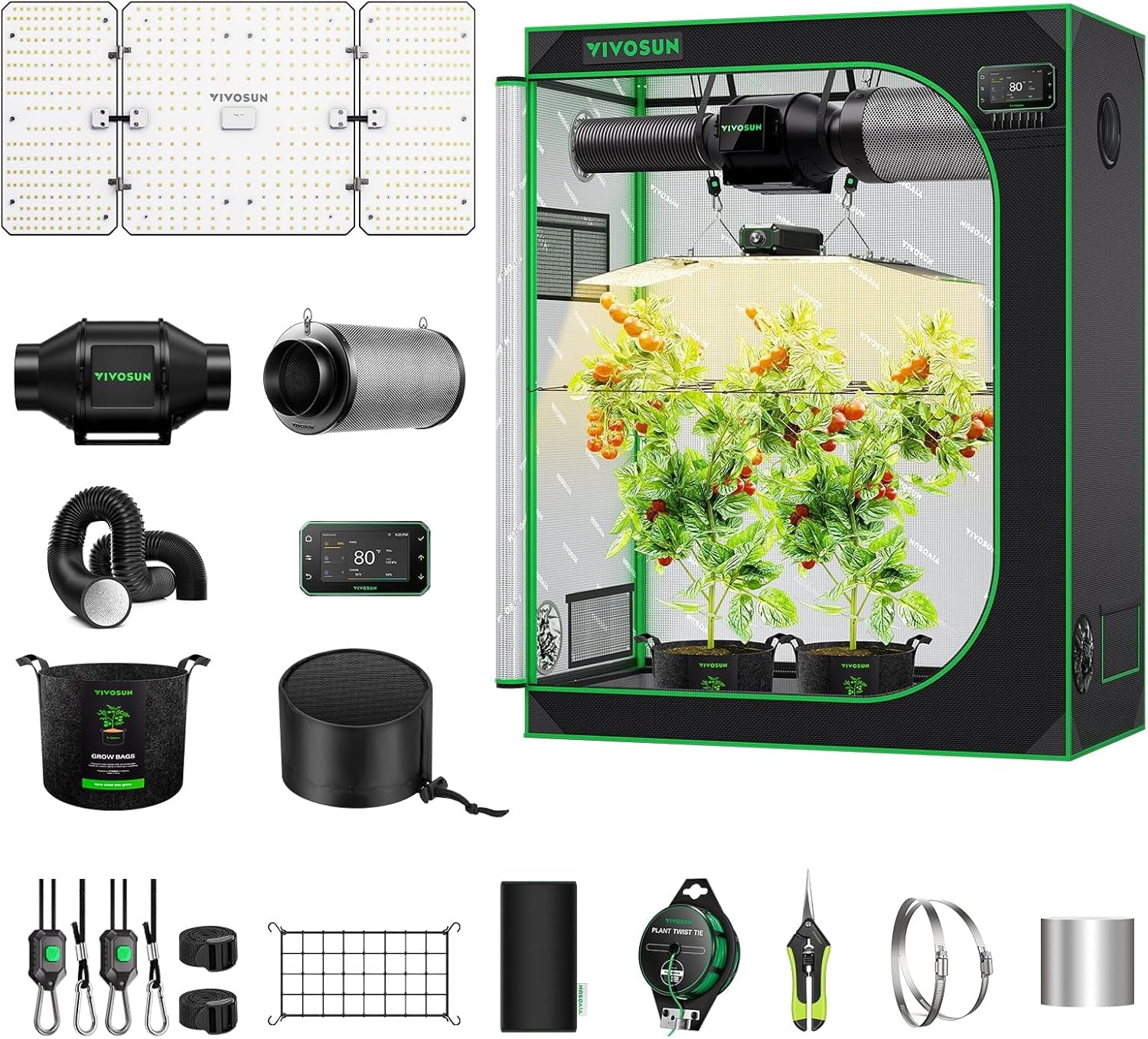 VIVOSUN Smart Grow Tent Kit 4 × 2Ft, 24“X 48” 2-Plant Wifi-Integrated Automatic Grow System with 200W Full Spectrum LED Grow Light, Efficient Ventilation System with Growhub E42A+ Controller