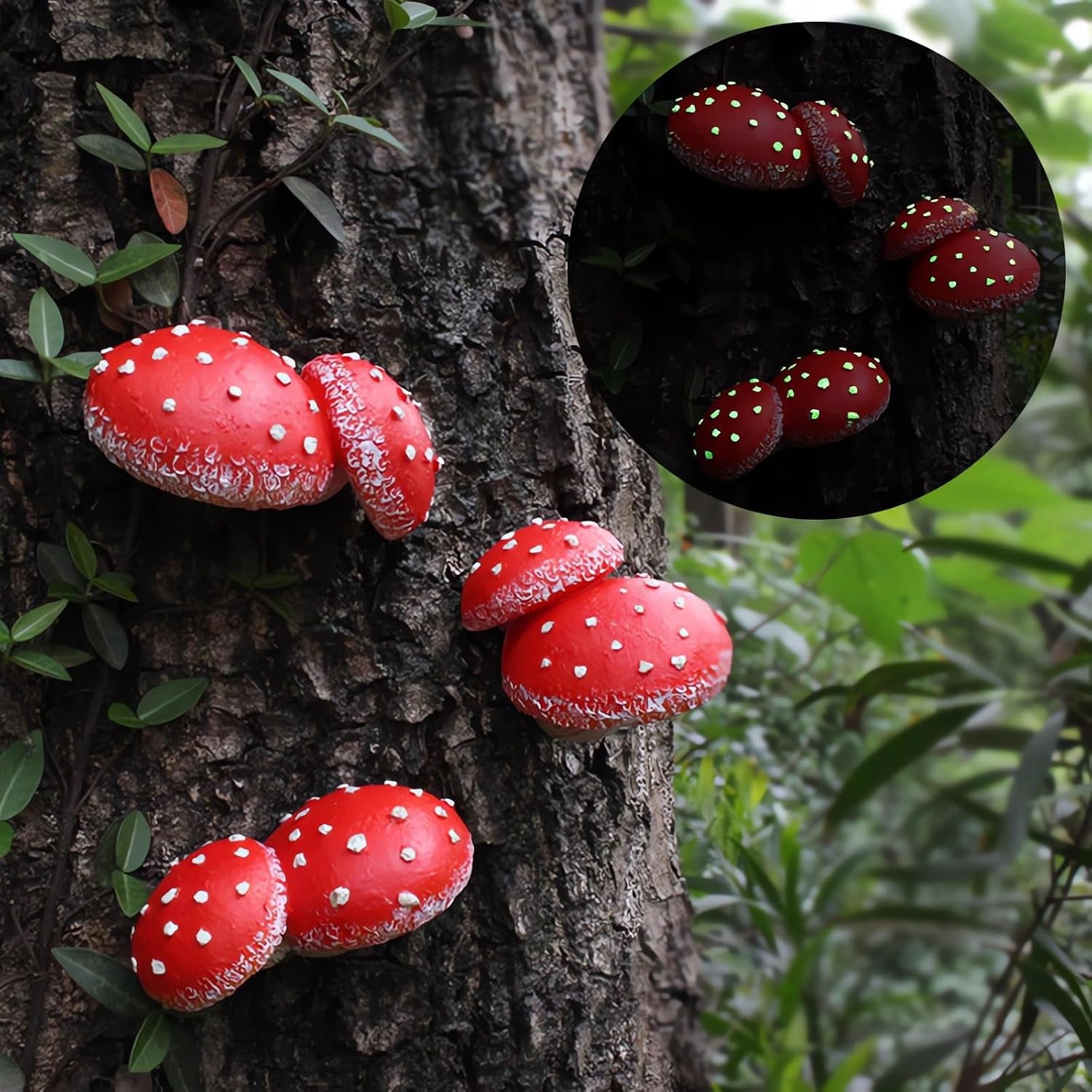 Glow in the Dark Mushroom, Set of 3 Mushroom Decor Decorations for Garden Yard, Mushroom Tree Decorations Outdoor, Mushroom Statue Figurines, Fairy Garden Decor Accessories - Tree Hugger