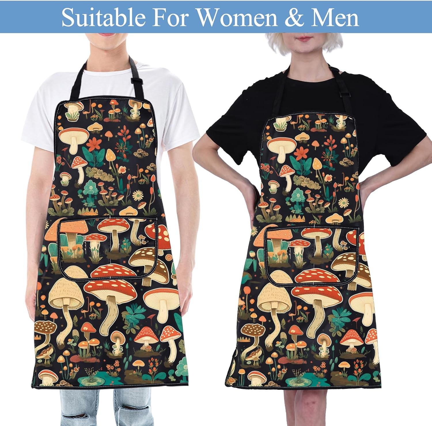 Mushroom Aprons with Pockets - Cooking, Baking, Gardening Apron - Mushroom Lover Gift