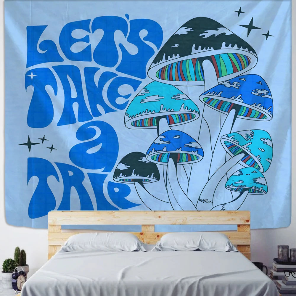 Psychedelic Mushroom Tapestry Wall Hanging Aesthetic Witchcraft Bohemian TAPIZ Girls Dormitory Home Room Decor