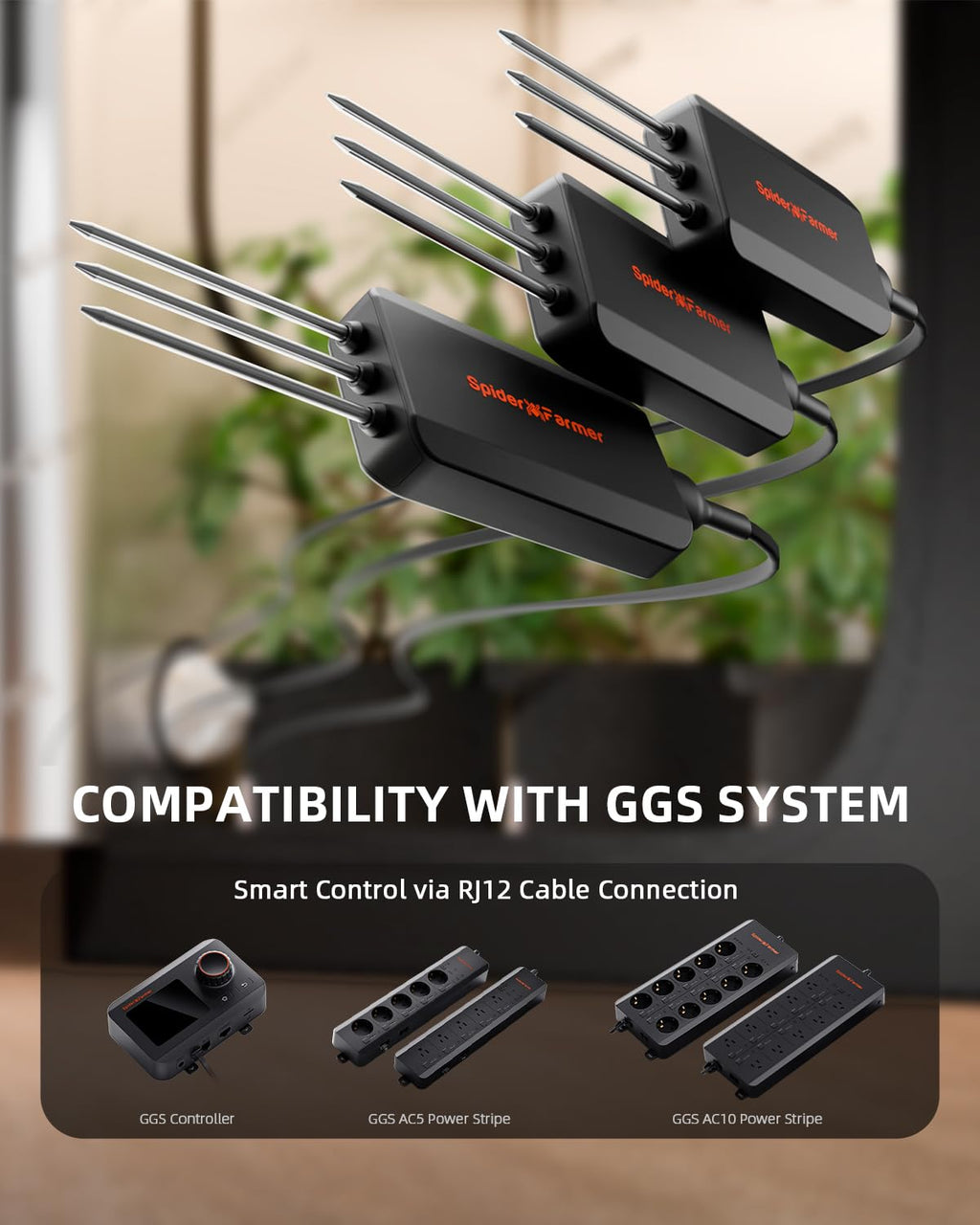 GGS 3 in 1 Soil Sensor Pro 3Pcs, EC Moisture Temp Meter Tester with RJ12 Support Smart APP Control for Garden Indoor Grow Tent Room