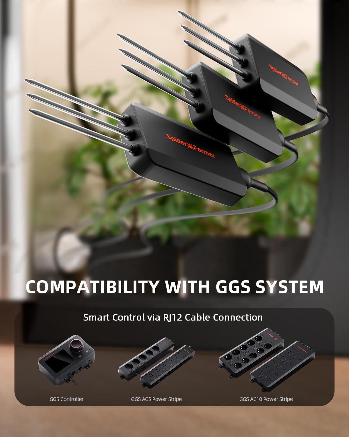 GGS 3 in 1 Soil Sensor Pro 3Pcs, EC Moisture Temp Meter Tester with RJ12 Support Smart APP Control for Garden Indoor Grow Tent Room