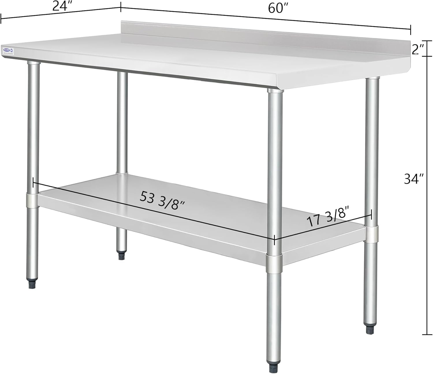 HARDURA Stainless Steel Table with Backsplash Metel Prep Table Commercial Kitchen Workbench 24X60 Inches NSF