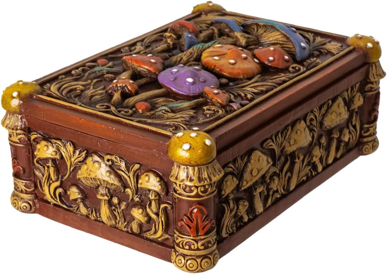 Enchanted Mushroom Tarot Box with Colorful Toadstool Forest Design Ideal for Tarot Jewelry Trinkets or Home Decor 5.83" Long