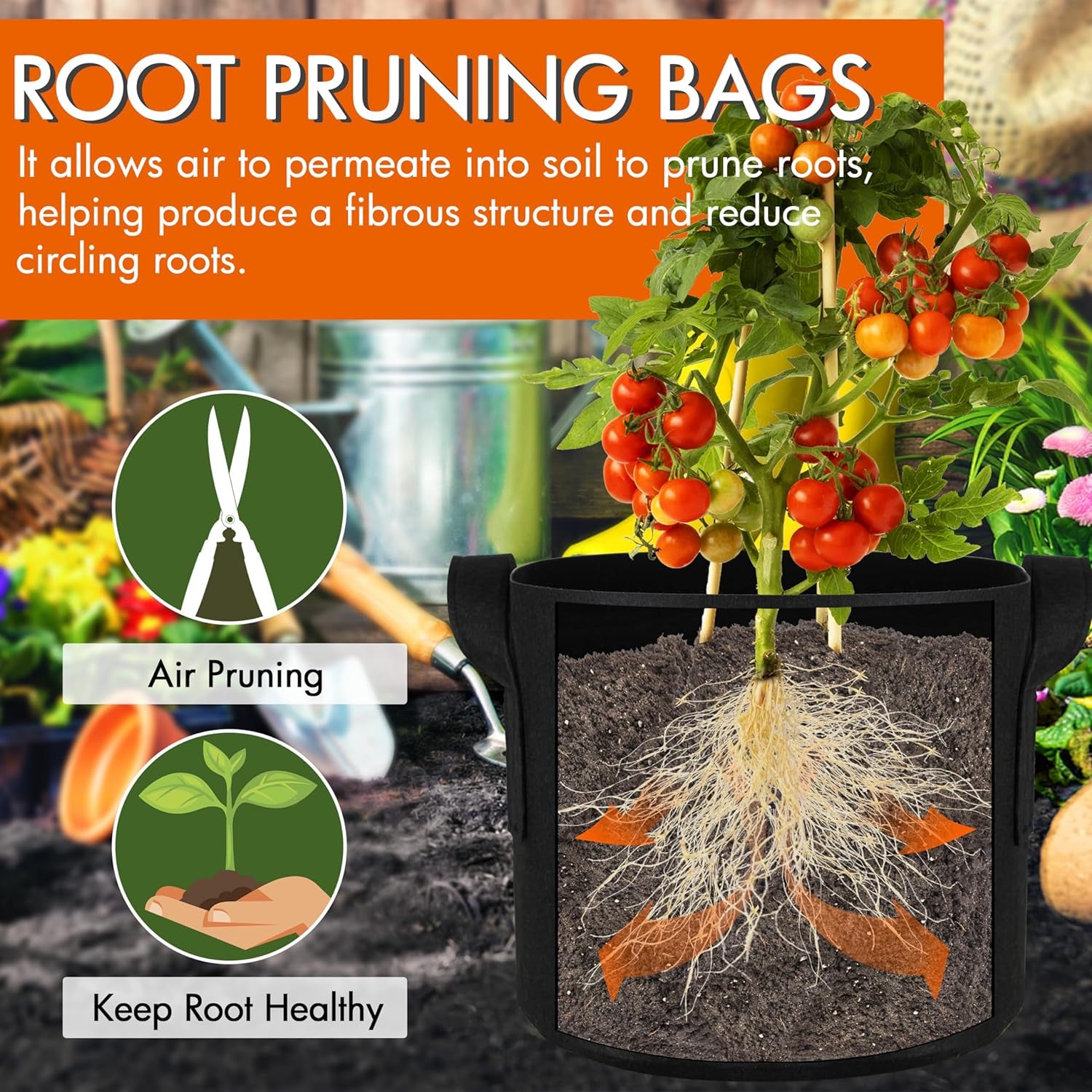 10-Pack 5 Gallon Grow Bags, 300G Thickened Fabric Grow Bags with Handles, Heavy Duty Aeration Plant Grow Bags for Indoor & Outdoor Use