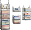 5 Tier Closet Hanging Organizer and Storage Separable Hanging Closet Shelves with 4 Hooks 2 Adjustable Dividers, Wire Storage Basket Bins for Clothing Sweaters Socks Dolls Handbags, Foldable