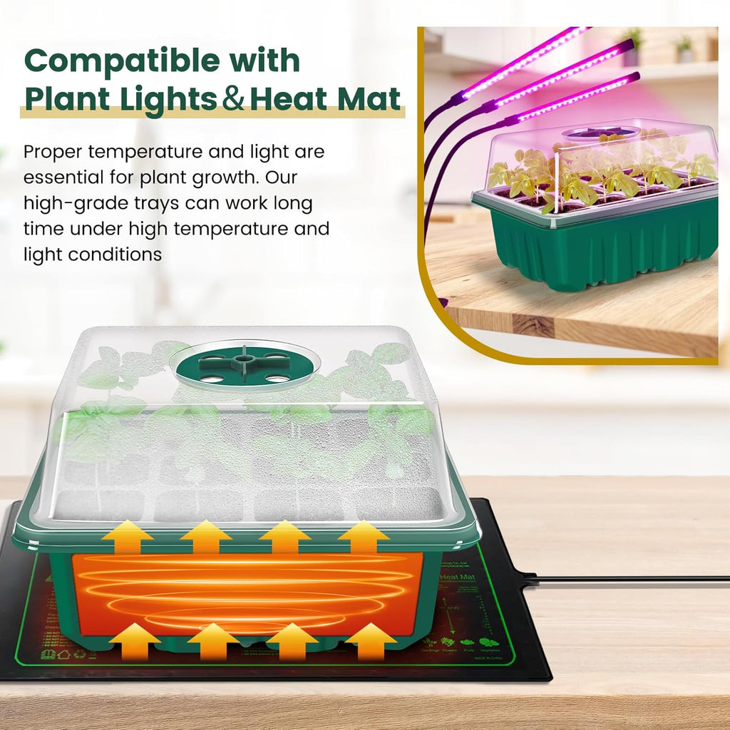 3Rd Gen Seed Starter Tray, 10 Packs Seed Starter Kit (120 Total Cells), Upgraded Thick Seedling Tray with Adjustable Humidity Dome, Plant Germination Trays for Seeds Starting Growing