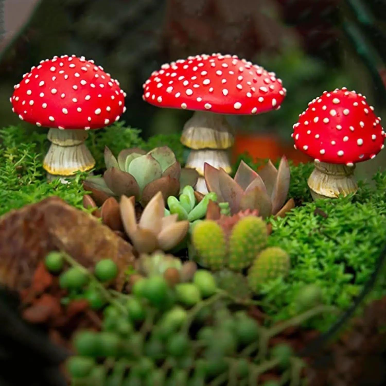 Glow in the Dark Mushroom, Set of 3 Mushroom Decor Decorations for Garden Yard, Mushroom Tree Decorations Outdoor, Mushroom Statue Figurines, Fairy Garden Decor Accessories - Garden Stakes