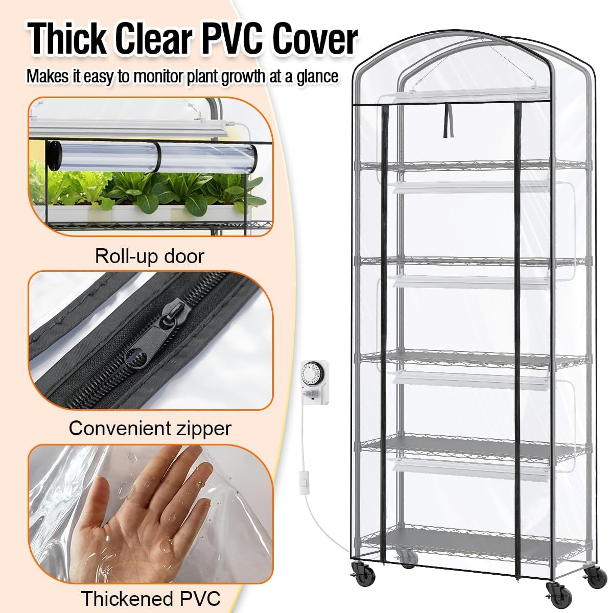 Small Indoor Greenhouse with Grow Light & PVC Cover Portable Mini Greenhouse Tent Shelves Adjustable 5 Tier Metal Plant Stand with Grow Light for Indoor Plants, Seed Starting, 29.5"X13.7"X71"