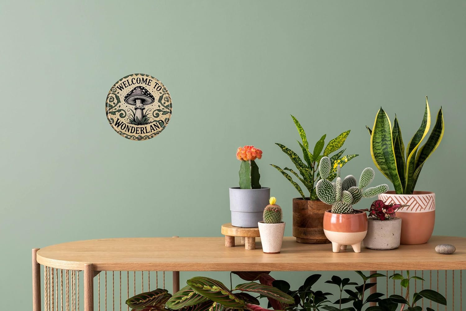 Mushroom Decor Vintage round Metal Tin Sign “Welcome to Wonderland” 8 × 8 in Wall Decor for Kitchen Living Room Garden Cottage Gift