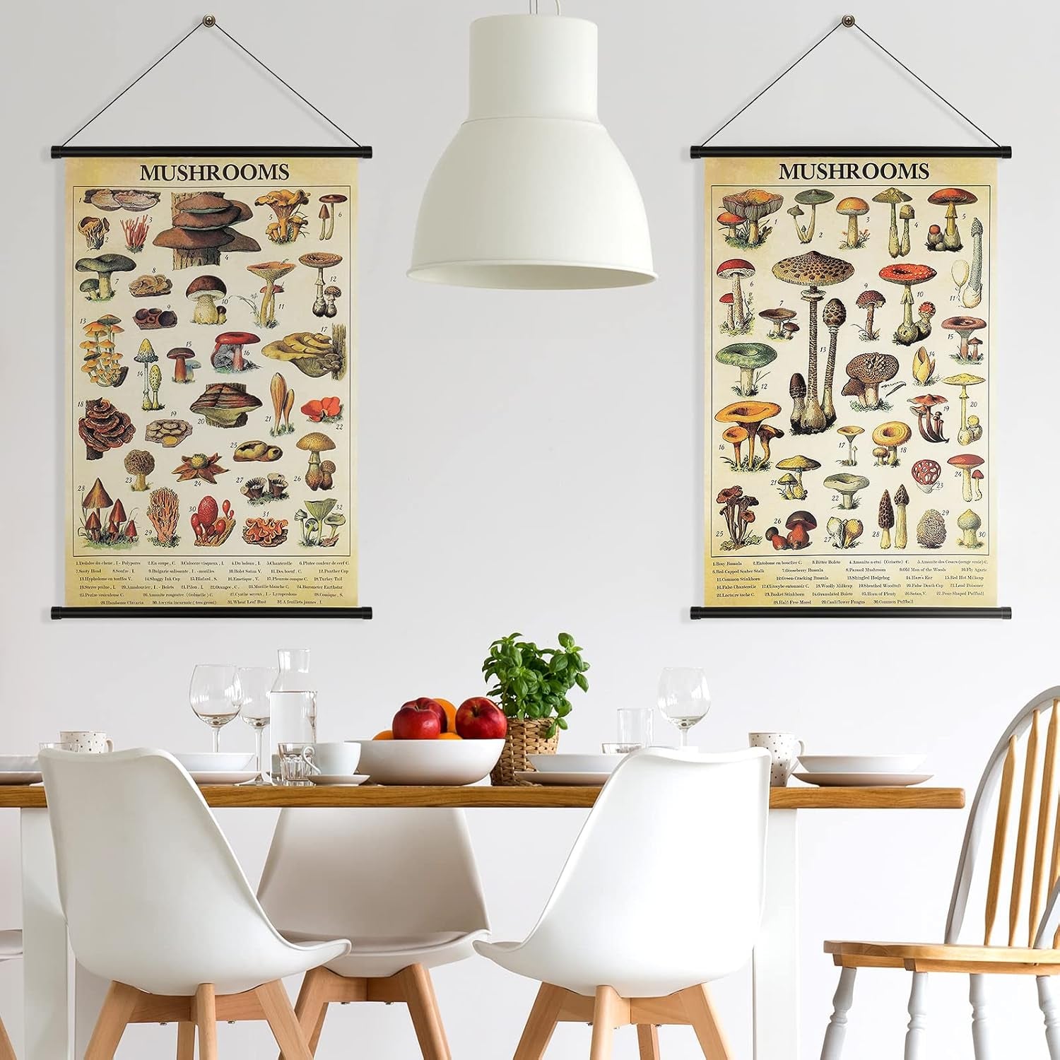 2 Pcs Vintage Mushroom Flower Butterfly Tree Poster Fungus Rustic Wall Hanging Illustrative Reference Chart Poster for Bedroom Living Room, 15.7 X 23.6 Inch(Vintage Mushroom)