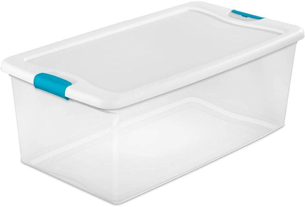 Storage Solution with 106 Quart Clear Tote W/Latching Lid, 4 Pack, and 66 Quart Clear Tote W/Latching Lid, 6 Pack