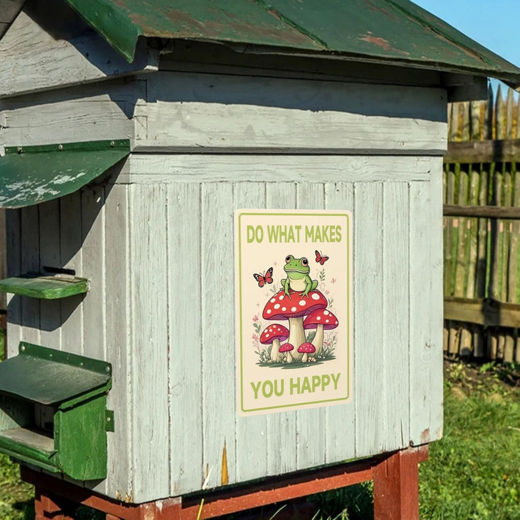 Frog Mushroom Wall Decor Tin Sign 8 X 12 Inch Do What Makes You Happy Sign for Home Cafe Bedroom Library