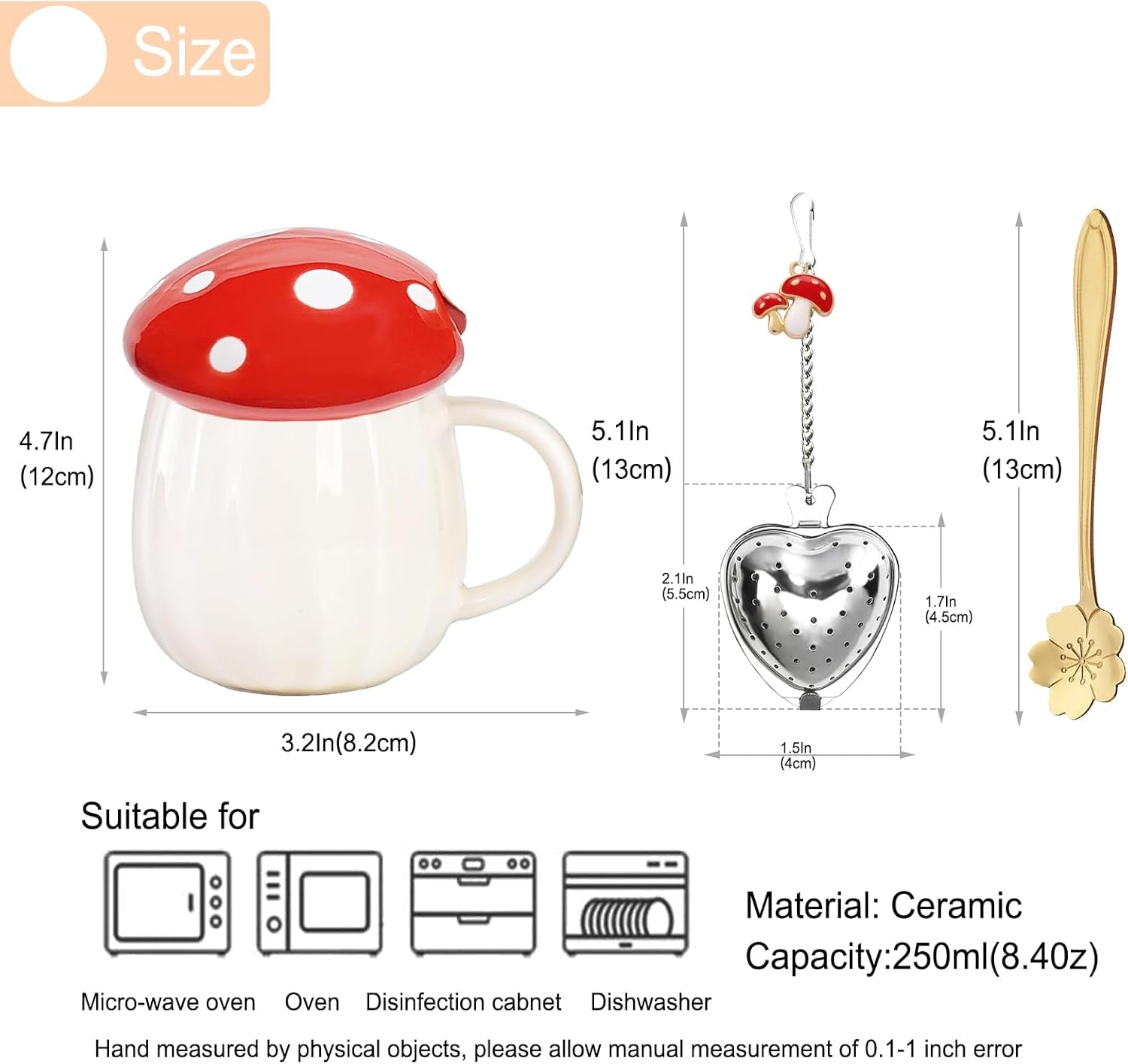 Kawaii Cute Mushroom Mug Tea Cup Set Mushroom Stuff for Milk Glass Coffee Tea Cup Mug with Lid Gifts for Girl Women Birthday Christmas Home Mushroom Decor Autumn Mugs